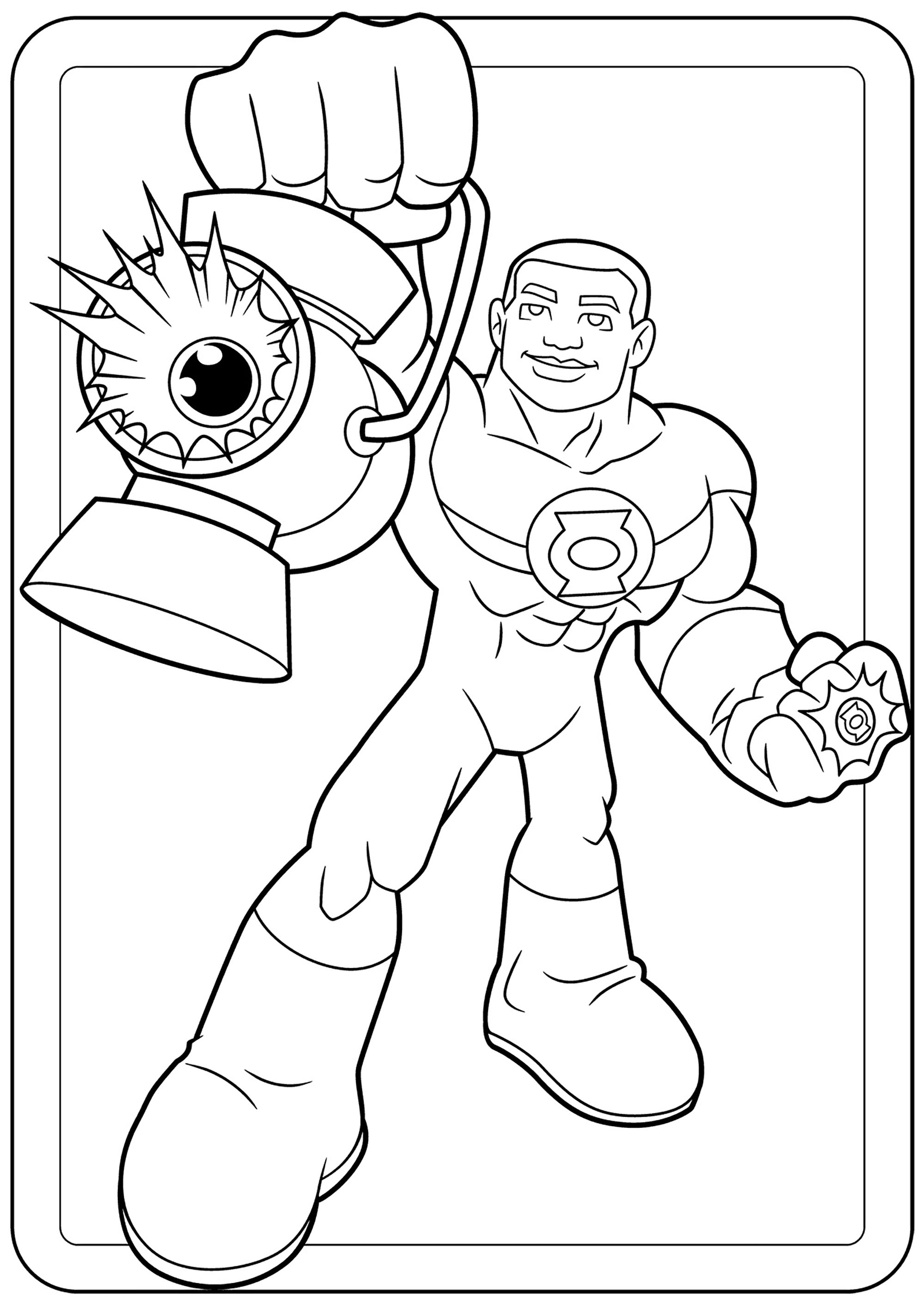 Mit einer Laterne. (Ausmalbild von Green Lantern zum Ausdrucken und Ausmalen für Kinder)