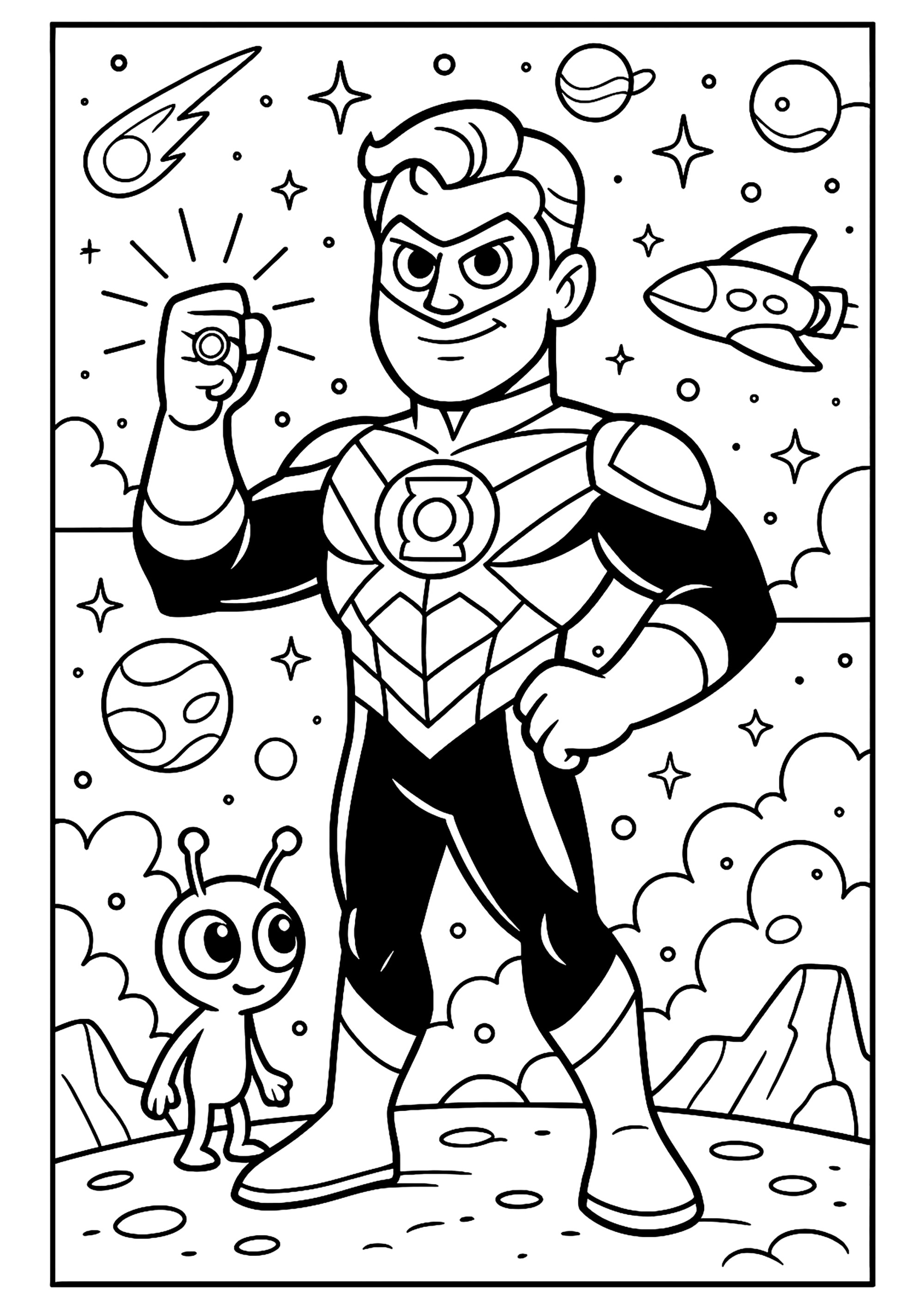 Hüter der Sterne (Ausmalbild von Green Lantern zum Ausdrucken und Ausmalen für Kinder)