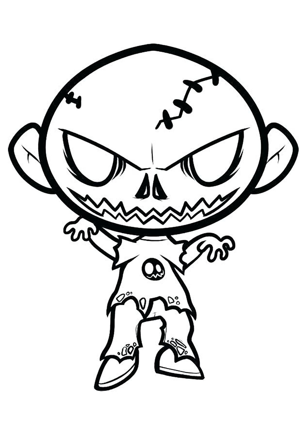 Zombie (Ausmalbild von Halloween zum Ausdrucken und Ausmalen für Kinder)