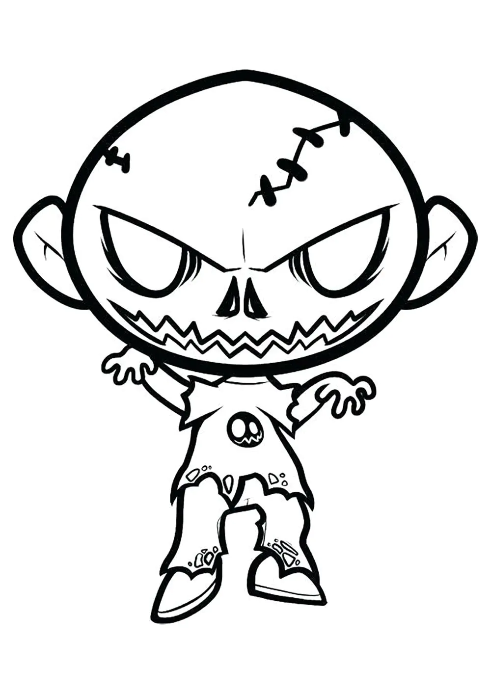 Zombie (Ausmalbild von Halloween zum Ausdrucken und Ausmalen für Kinder)