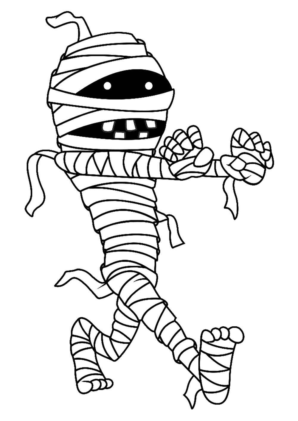 Mumie (Ausmalbild von Halloween zum Ausdrucken und Ausmalen für Kinder)