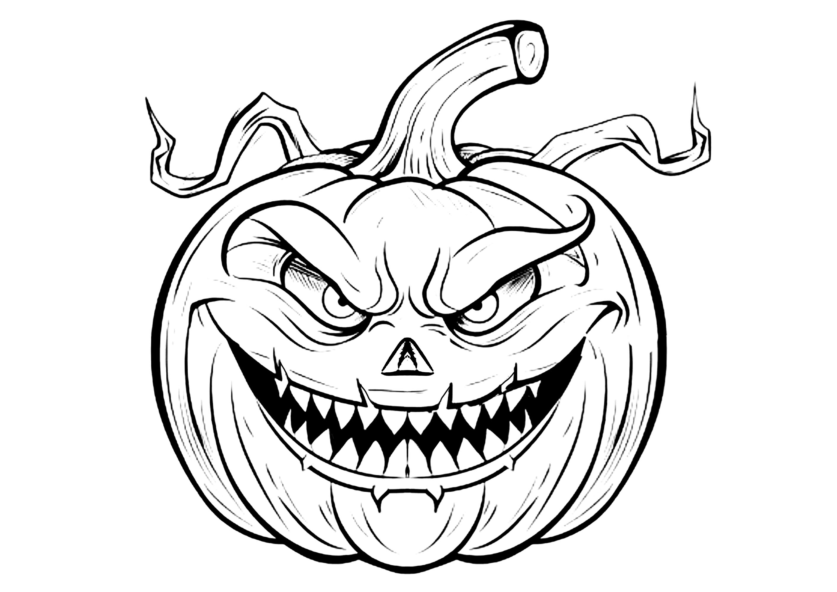 Richtig gruseliger Kürbis (Ausmalbild von Halloween zum Ausdrucken und Ausmalen für Kinder)