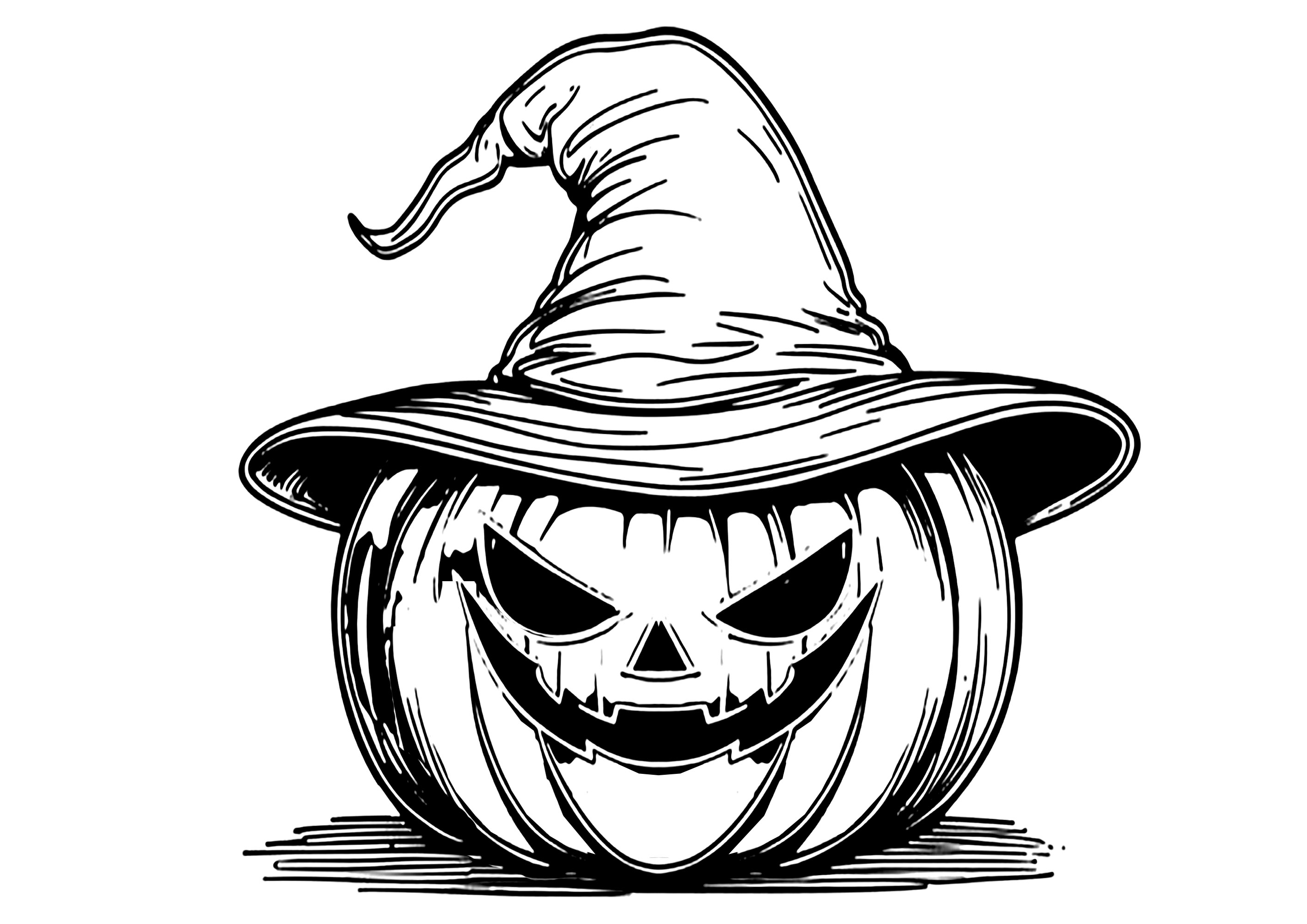 Einfacher Kürbis mit spitzem Hut (Ausmalbild von Halloween zum Ausdrucken und Ausmalen für Kinder)