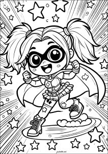 Harley Quinn mit einem Superheldinnen-Umhang (Ausmalbild)