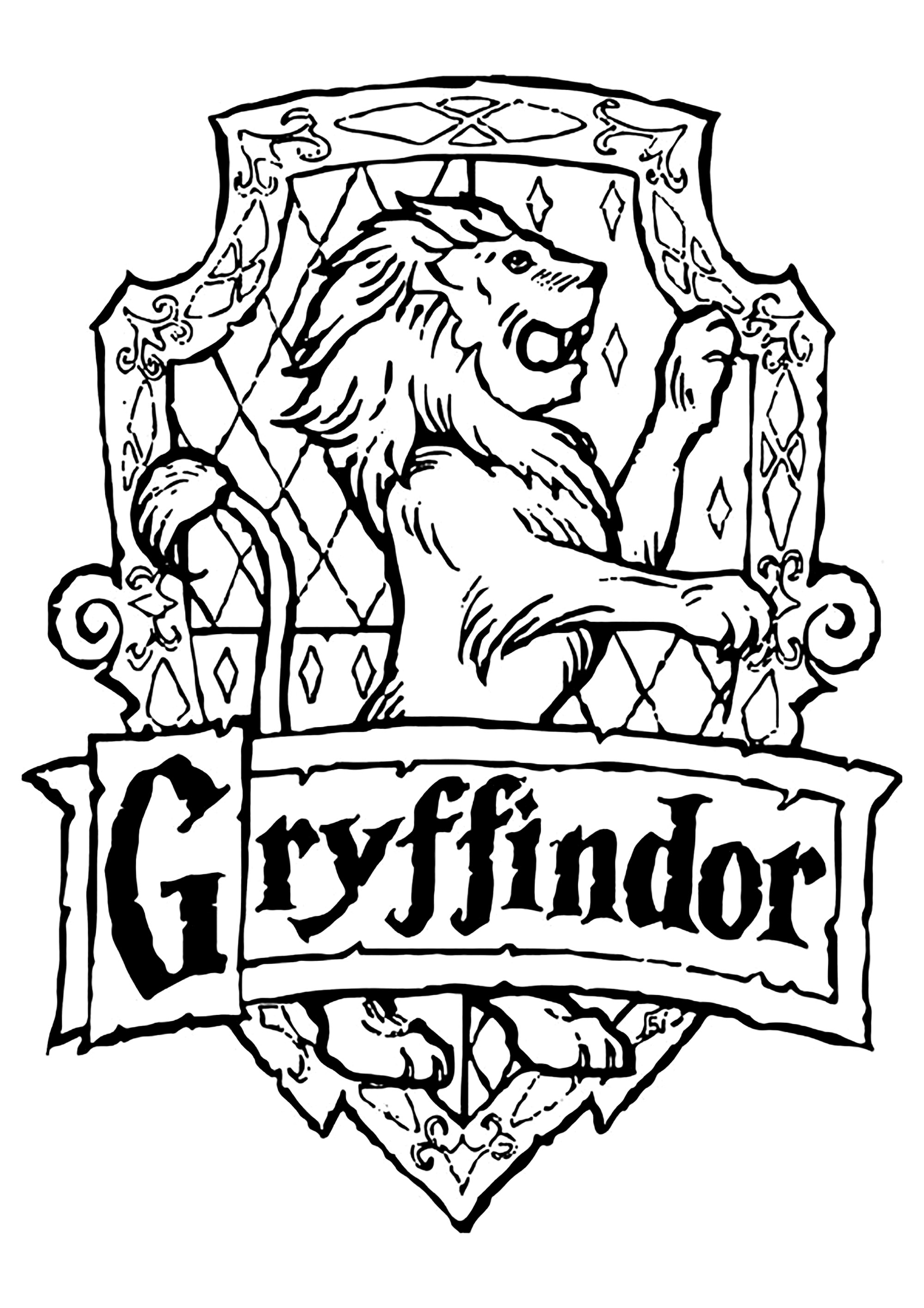 Logo von Gryffindor (Gryffindor auf Englisch) (Ausmalbild von Harry Potter zum Ausdrucken und Ausmalen für Kinder)