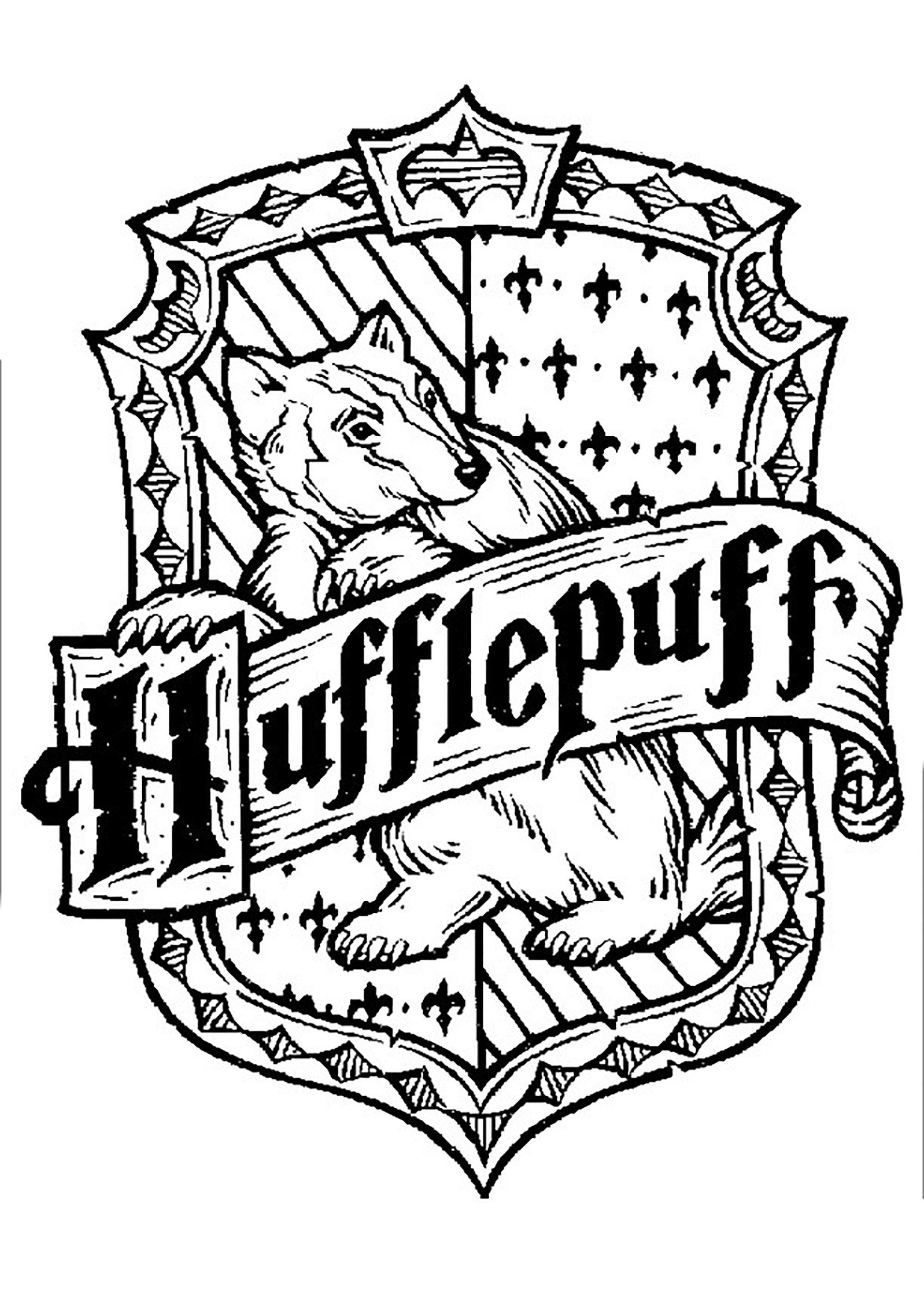 Logo von Hufflepuff (Poufsouffle auf Französisch) (Ausmalbild von Harry Potter zum Ausdrucken und Ausmalen für Kinder)