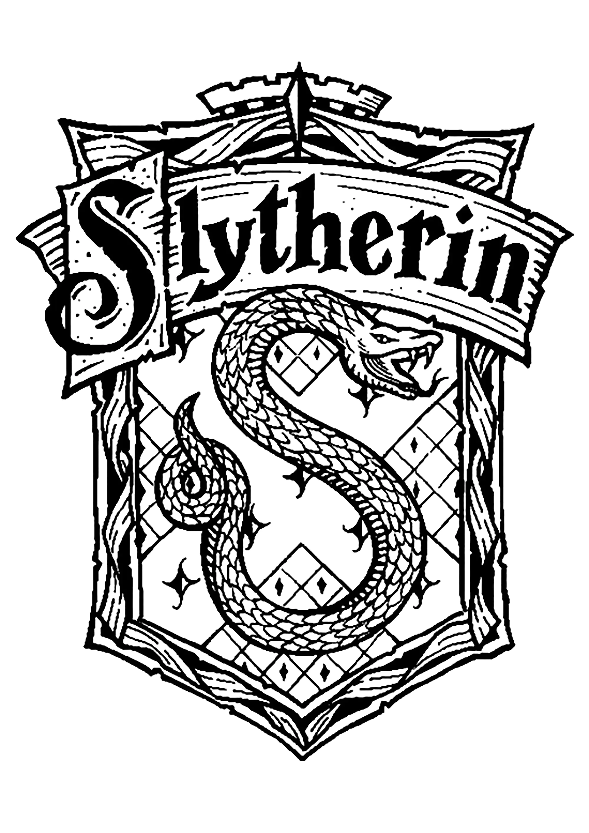 Logo von Slytherin (im Englischen Sperpentard) (Ausmalbild von Harry Potter zum Ausdrucken und Ausmalen für Kinder)