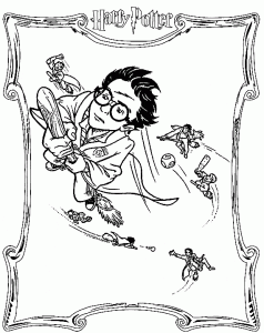 Harry Potter auf einem Besen (Ausmalbild)