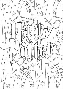 Harry Potter-Logo und Elemente im Hintergrund (Ausmalbild)