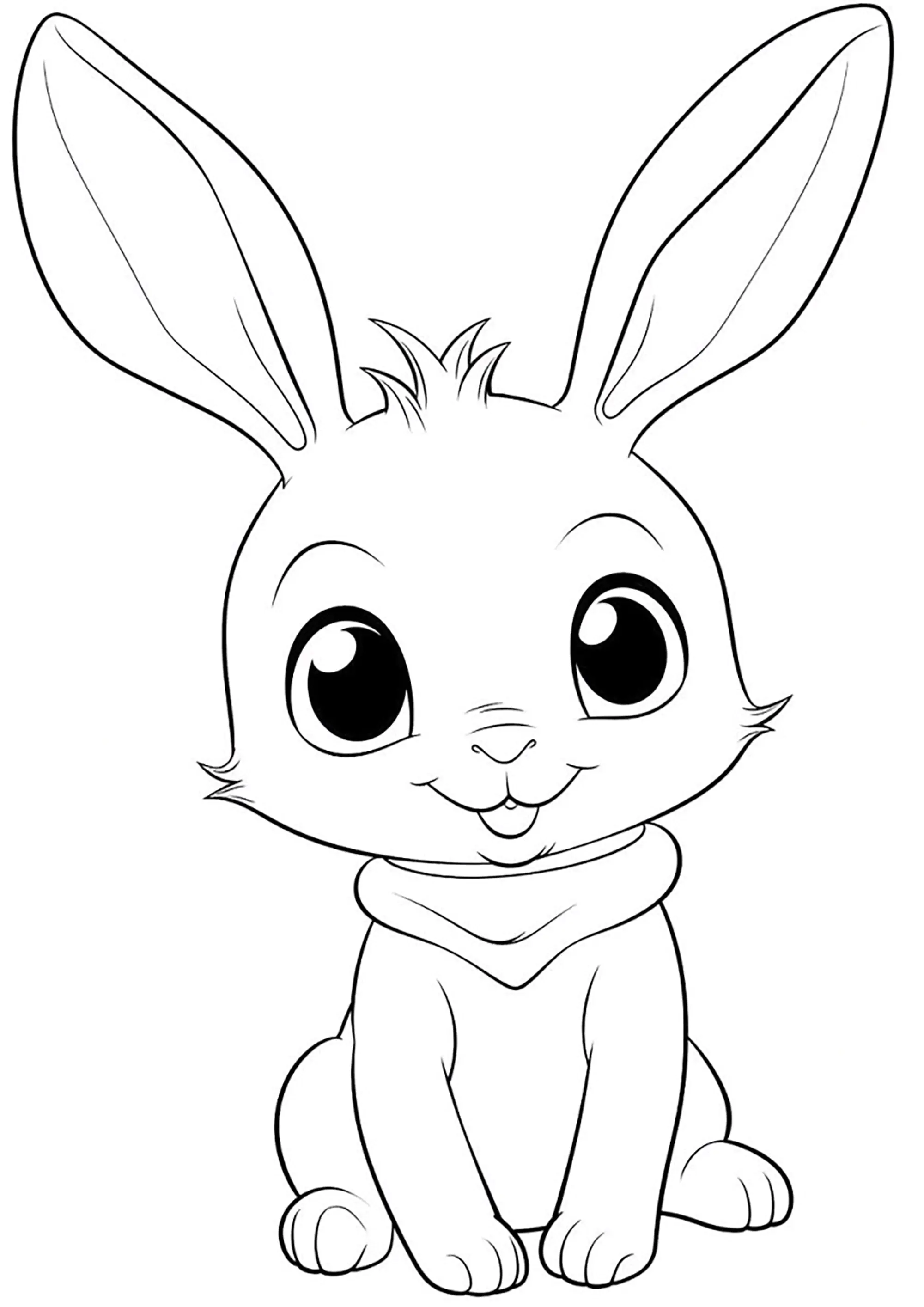 Sehr einfache Zeichnung eines jungen Hasen. (Ausmalbild von Hase zum Ausdrucken und Ausmalen für Kinder)
