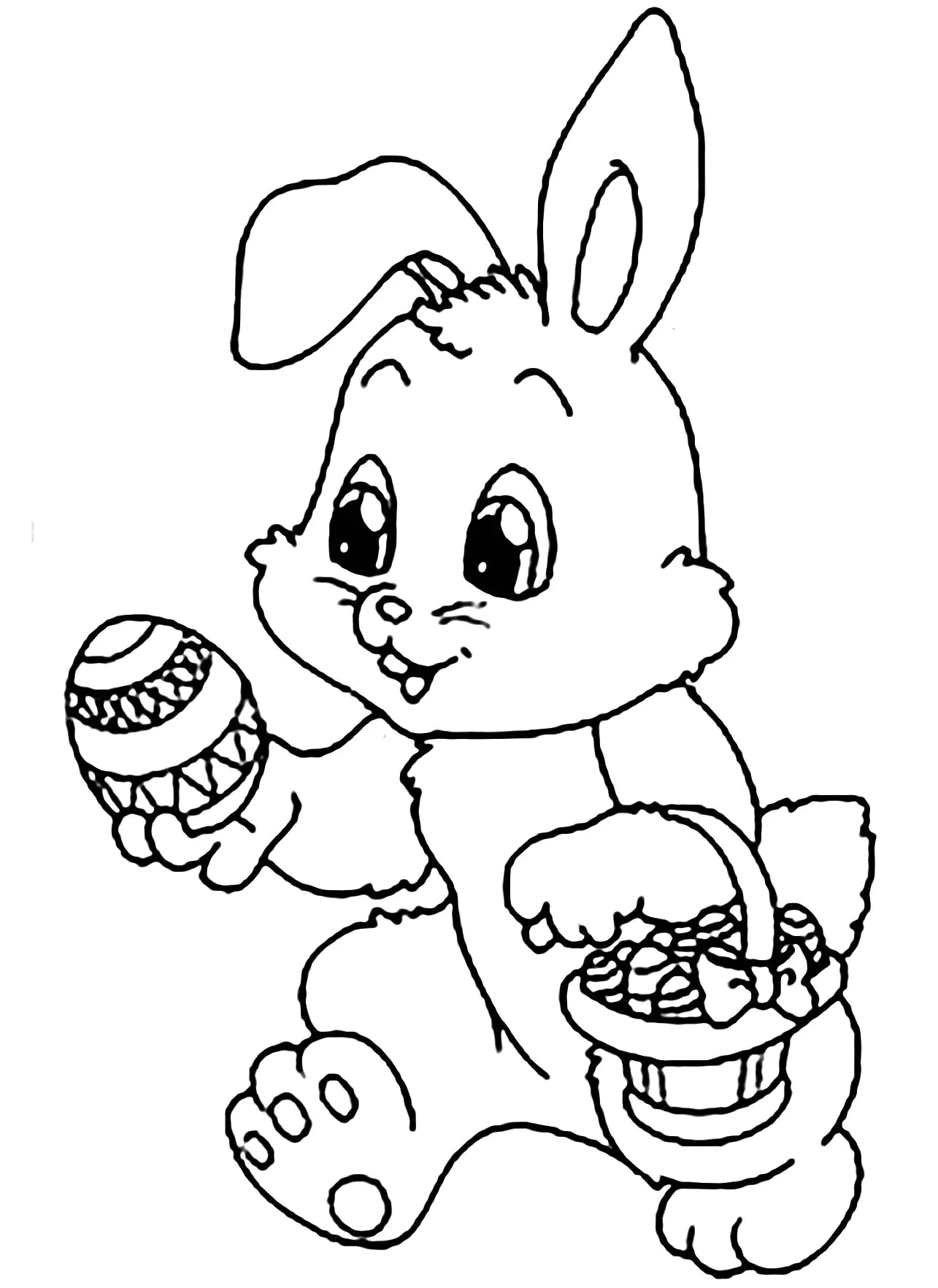 Der Hase und sein Korb. (Ausmalbild zum Ausdrucken und Ausmalen für Kinder)