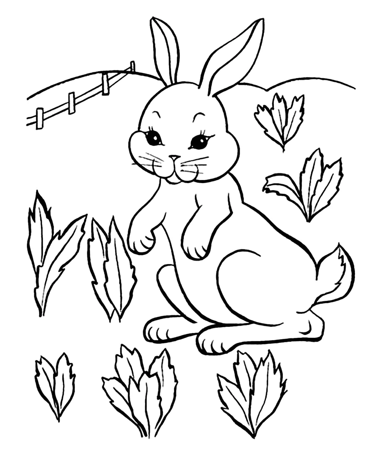 Ein Hase auf einem Feld (Ausmalbild zum Ausdrucken und Ausmalen für Kinder)