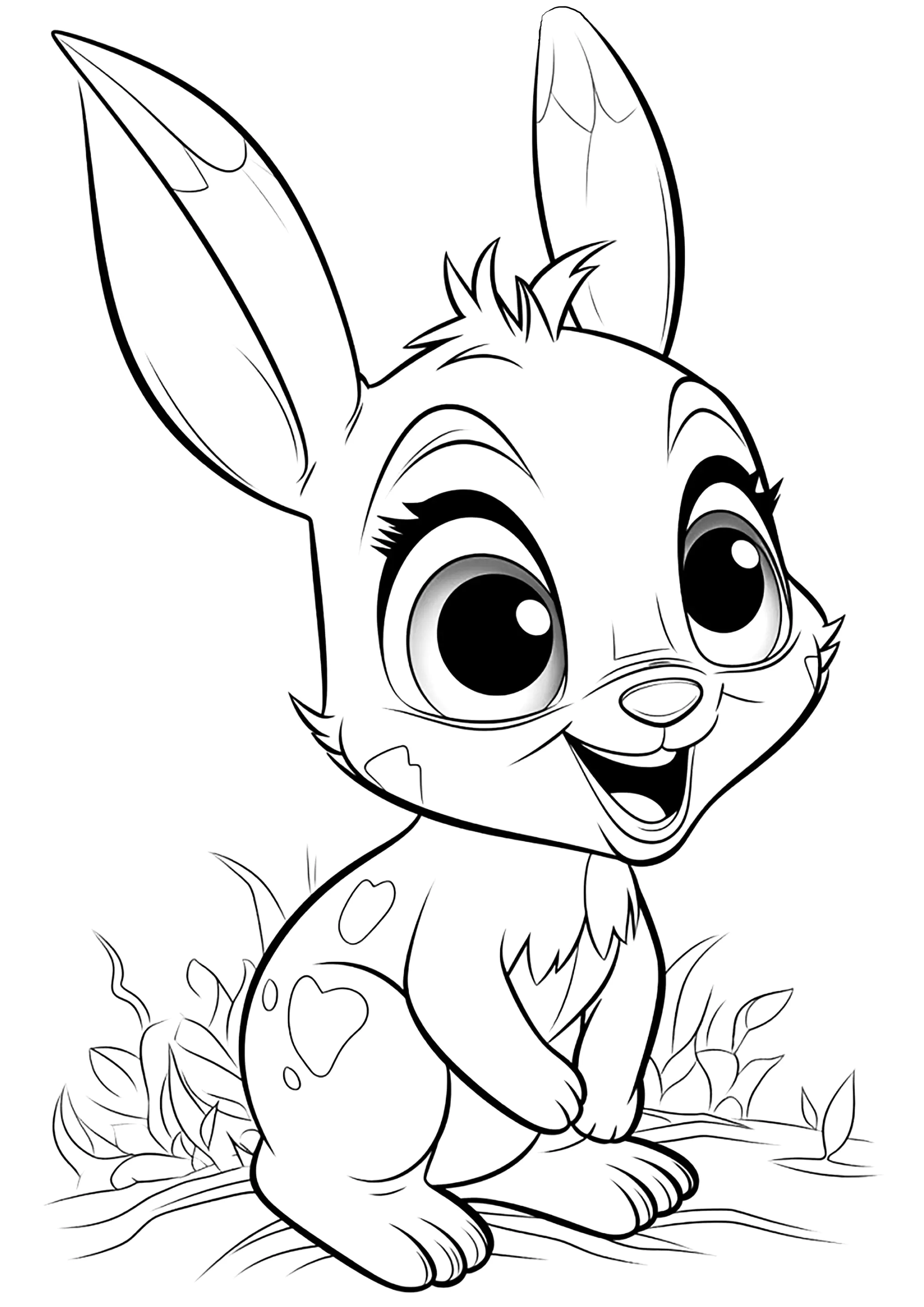 Fröhlicher kleiner Hase (Ausmalbild zum Ausdrucken und Ausmalen für Kinder)
