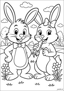 Fröhliche Hasen im Garten (Ausmalbild von Hase)