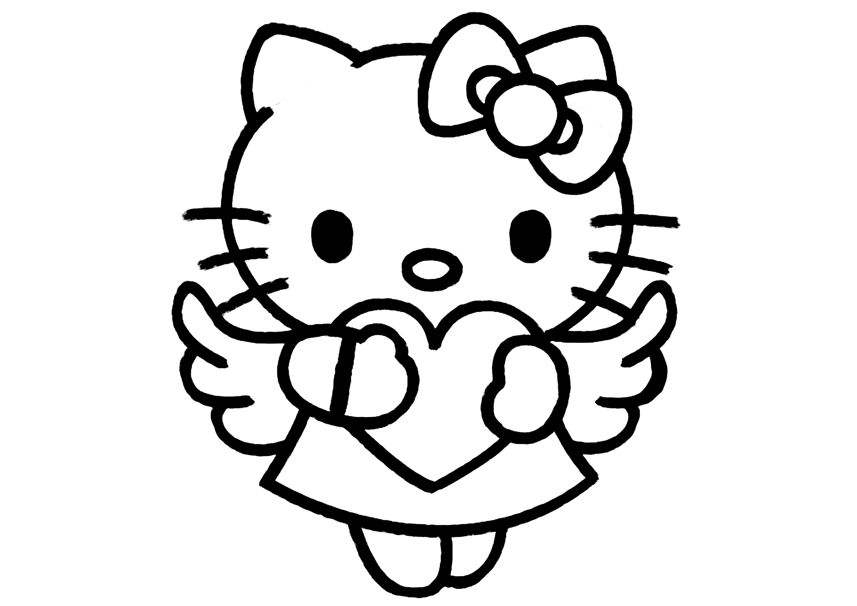 Hello Kitty als kleiner Engel, der ein Herz trägt. - Ausmalbilder von