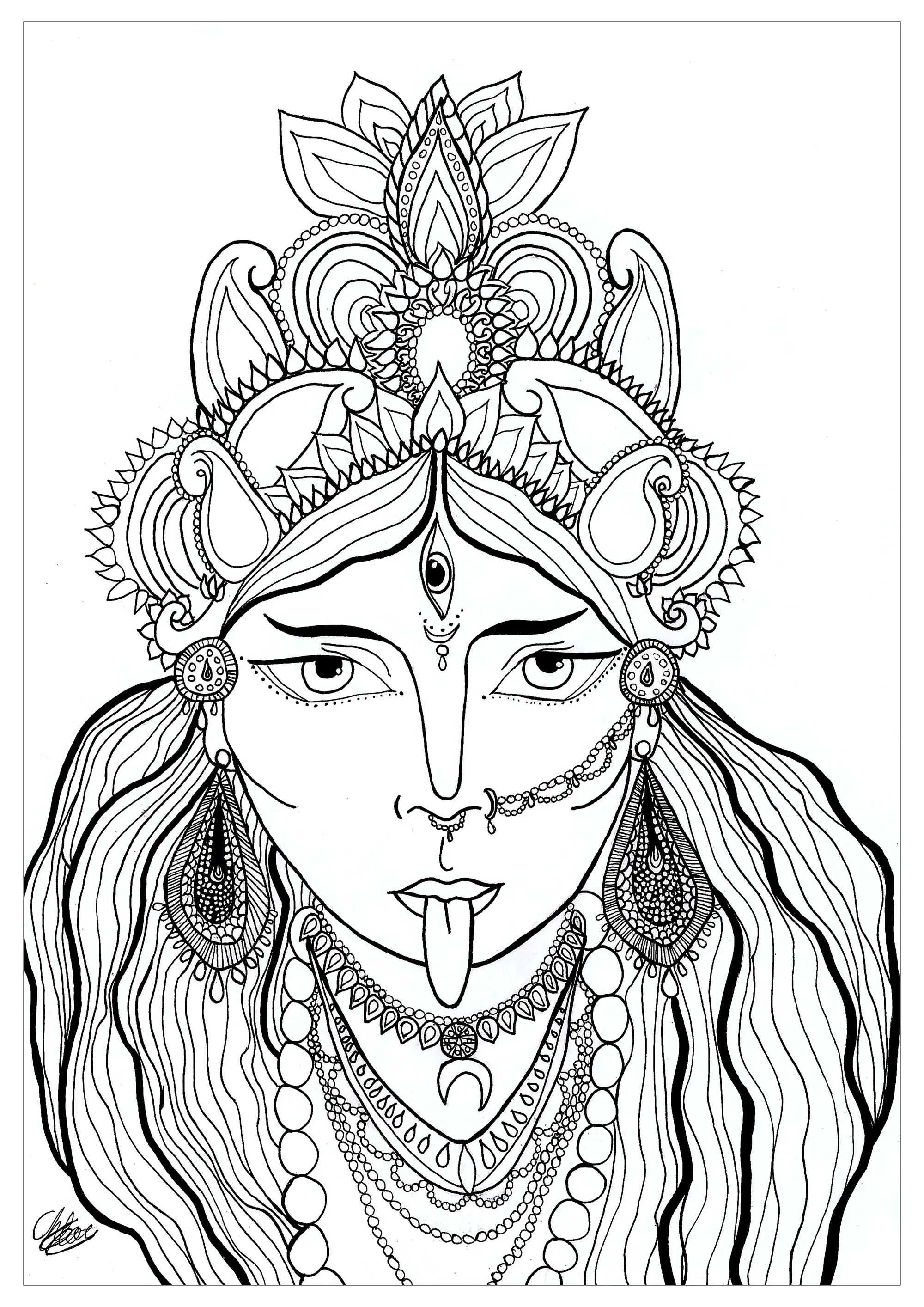 Malvorlage der Göttin Kali. (Hinduismus)