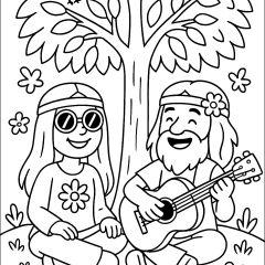 Ausmalbilder von Hippie zum Ausdrucken und Ausmalen für Kinder