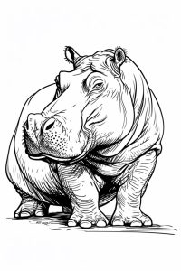 Realistische Zeichnung eines Flusspferds. (Ausmalbild von Hippopotamus)