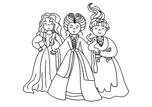 Einfache Zeichnung mit den 3 Hexen aus Hocus Pocus (Ausmalbild)