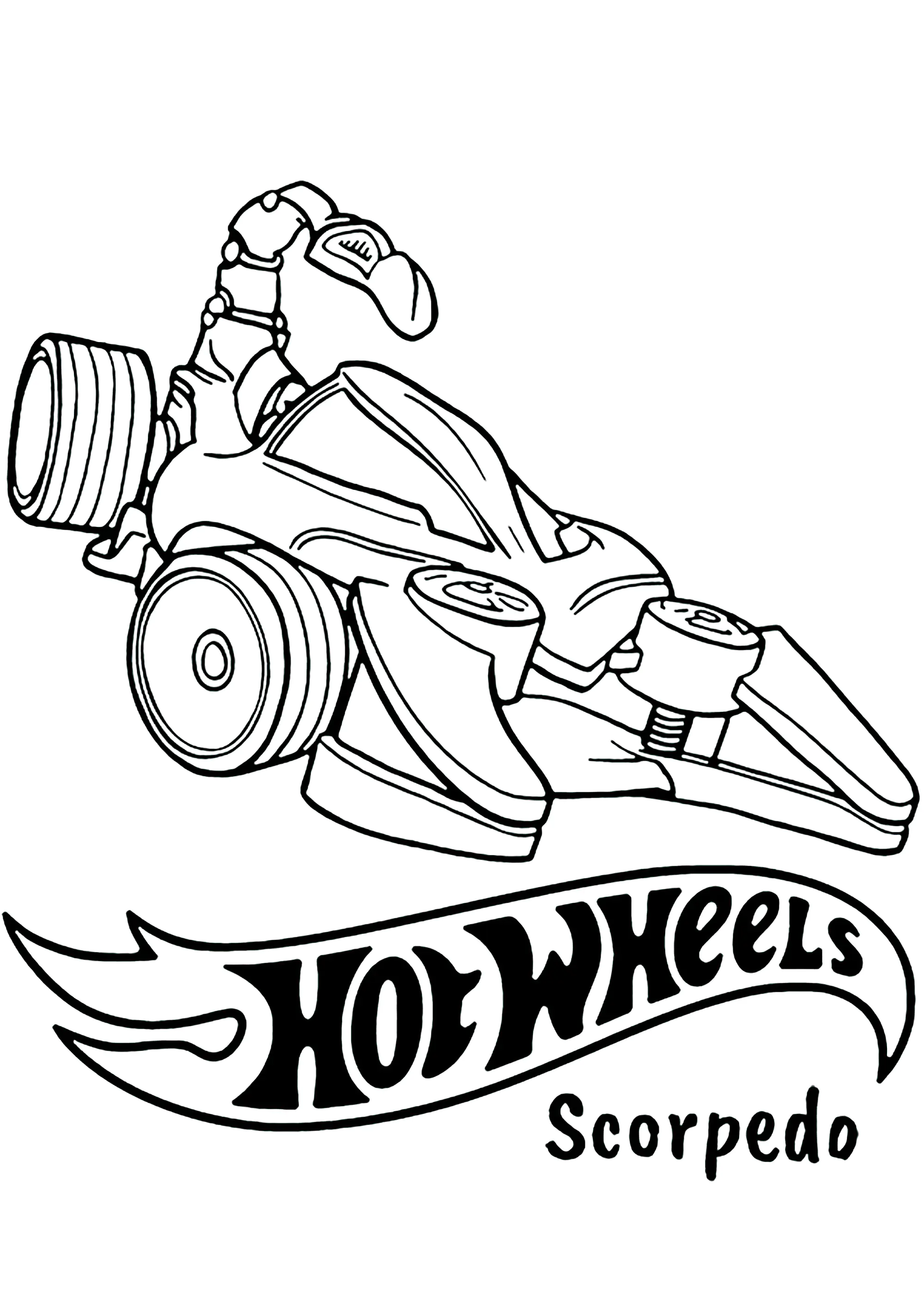 Hot Wheels: Scorpedo auf Deutsch übersetzt ist Hot Wheels: Scorpedo. (Ausmalbild zum Ausdrucken und Ausmalen für Kinder)