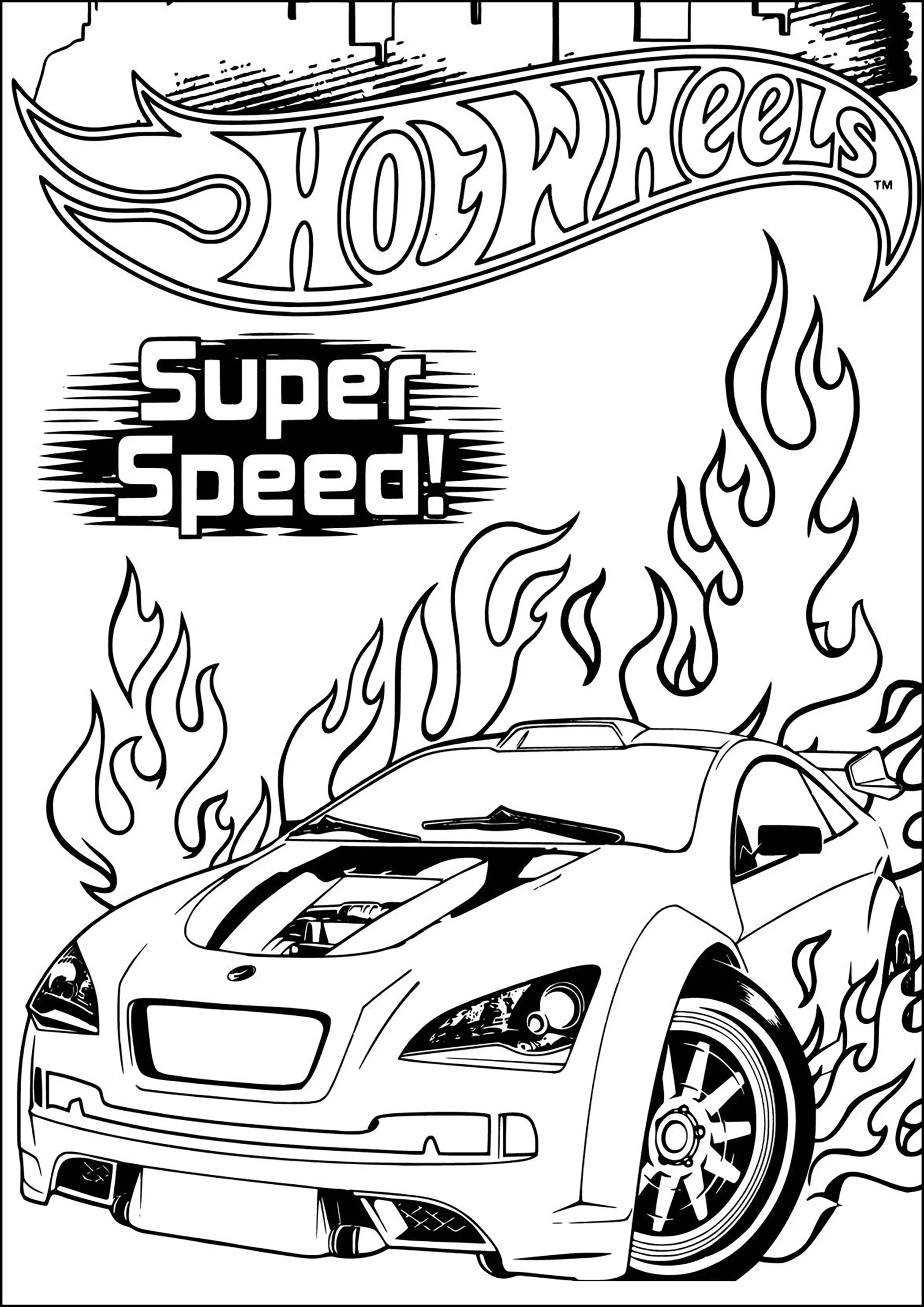 Hot Wheels: Super Geschwindigkeit! (Ausmalbild zum Ausdrucken und Ausmalen für Kinder)