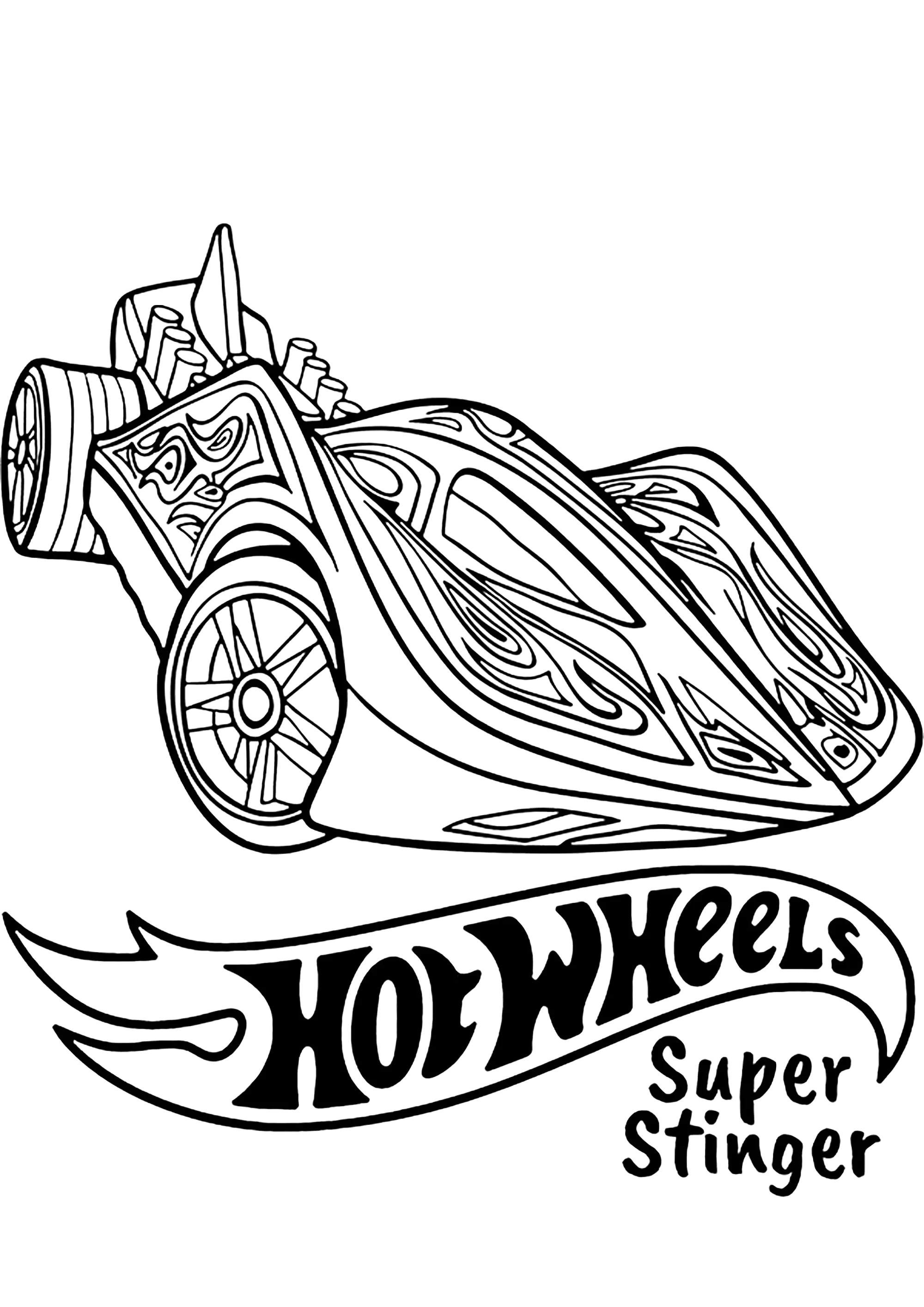 Hot Wheels: Super Stinger auf Deutsch übersetzt wird zu Hot Wheels: Super Stachel. (Ausmalbild zum Ausdrucken und Ausmalen für Kinder)