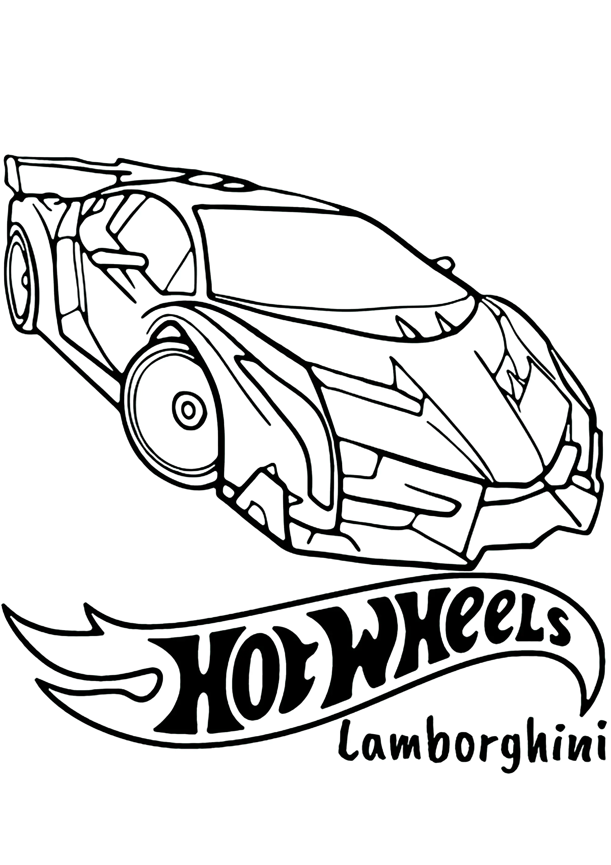 Hot Wheels: Lamborghini auf Deutsch übersetzt lautet Heiße Räder: Lamborghini. (Ausmalbild zum Ausdrucken und Ausmalen für Kinder)
