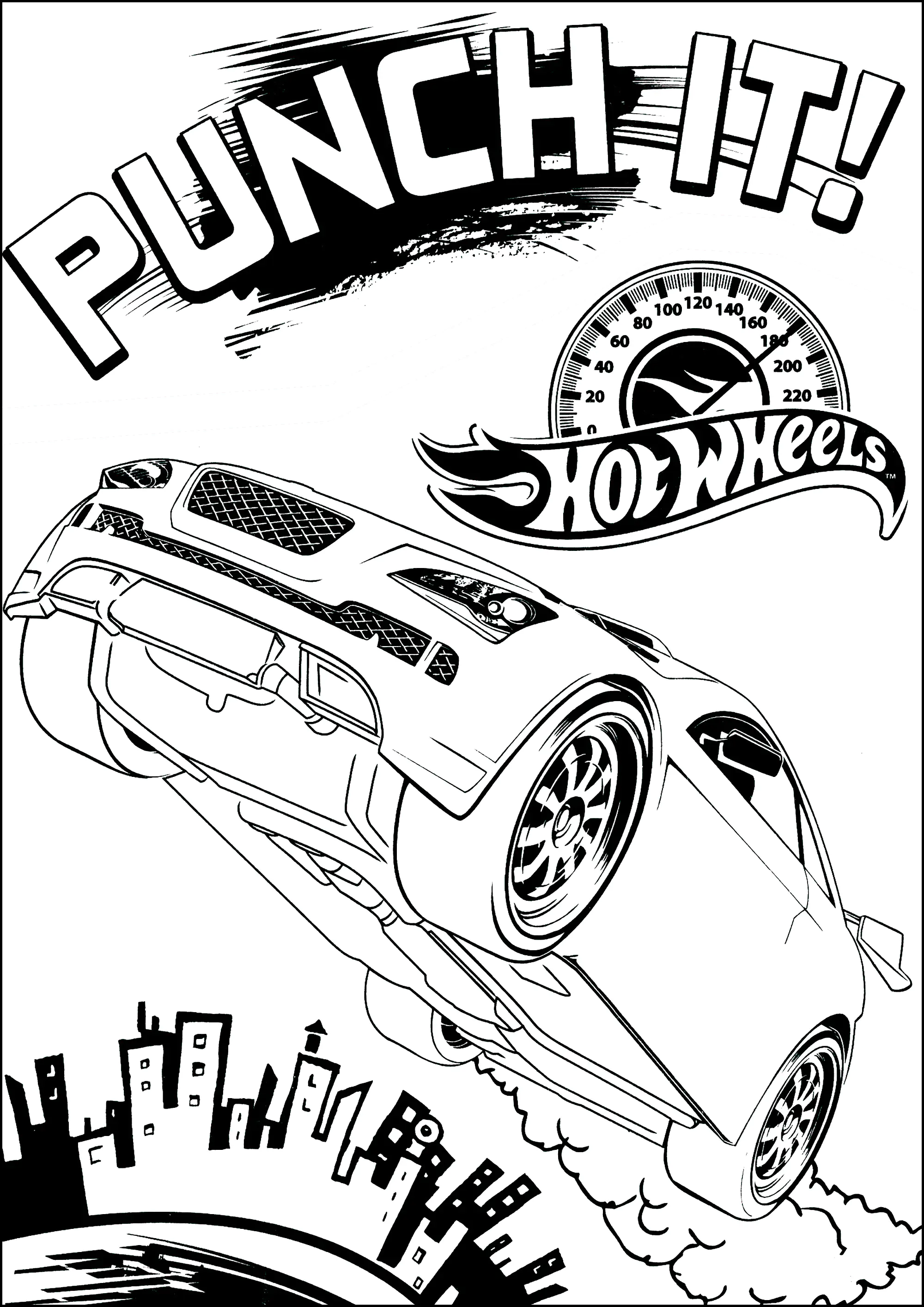 Hot Wheels: Gib Gas! (Ausmalbild zum Ausdrucken und Ausmalen für Kinder)