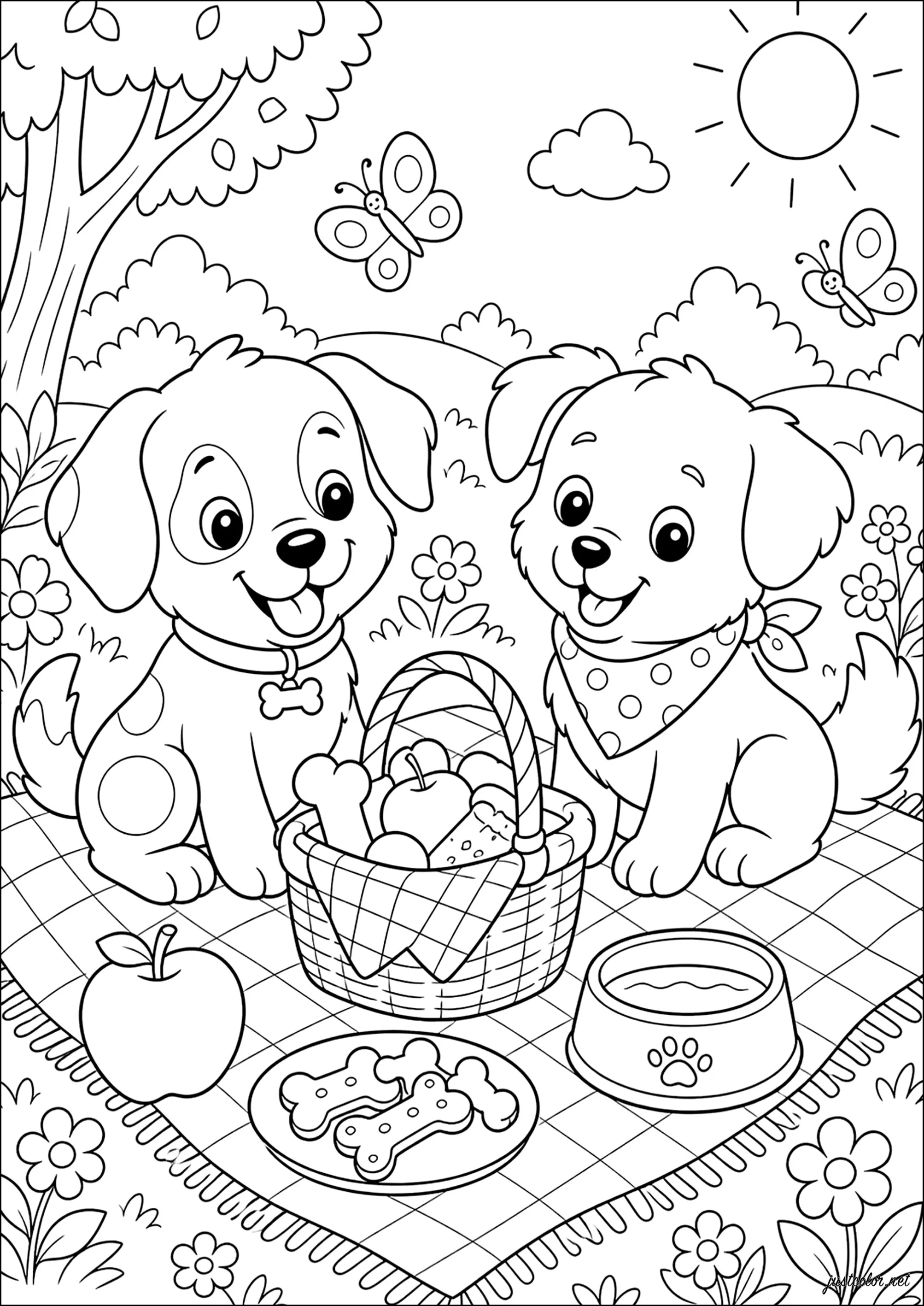 Kostenlose Ausmalbilder für Kinder von hunde (Ausmalbild zum Ausdrucken und Ausmalen für Kinder)