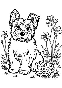 Schöner Hund und Blumen. (Ausmalbild von Hunde)