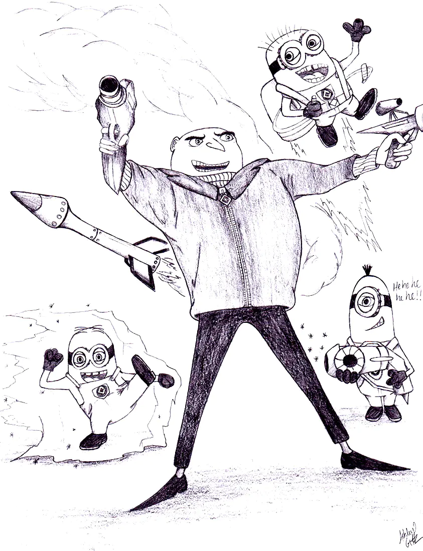 Ich bin hässlich und böse Collage zum Ausdrucken für Kinder (Ausmalbild von Ich – Einfach unverbesserlich zum Ausdrucken und Ausmalen für Kinder)