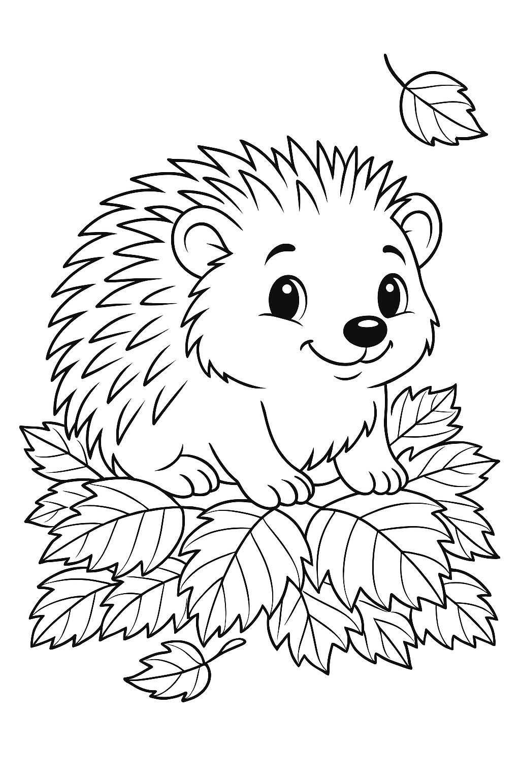 Kleiner Igel auf abgefallenen Blättern - Ausmalbilder von Igel zum Ausmalen