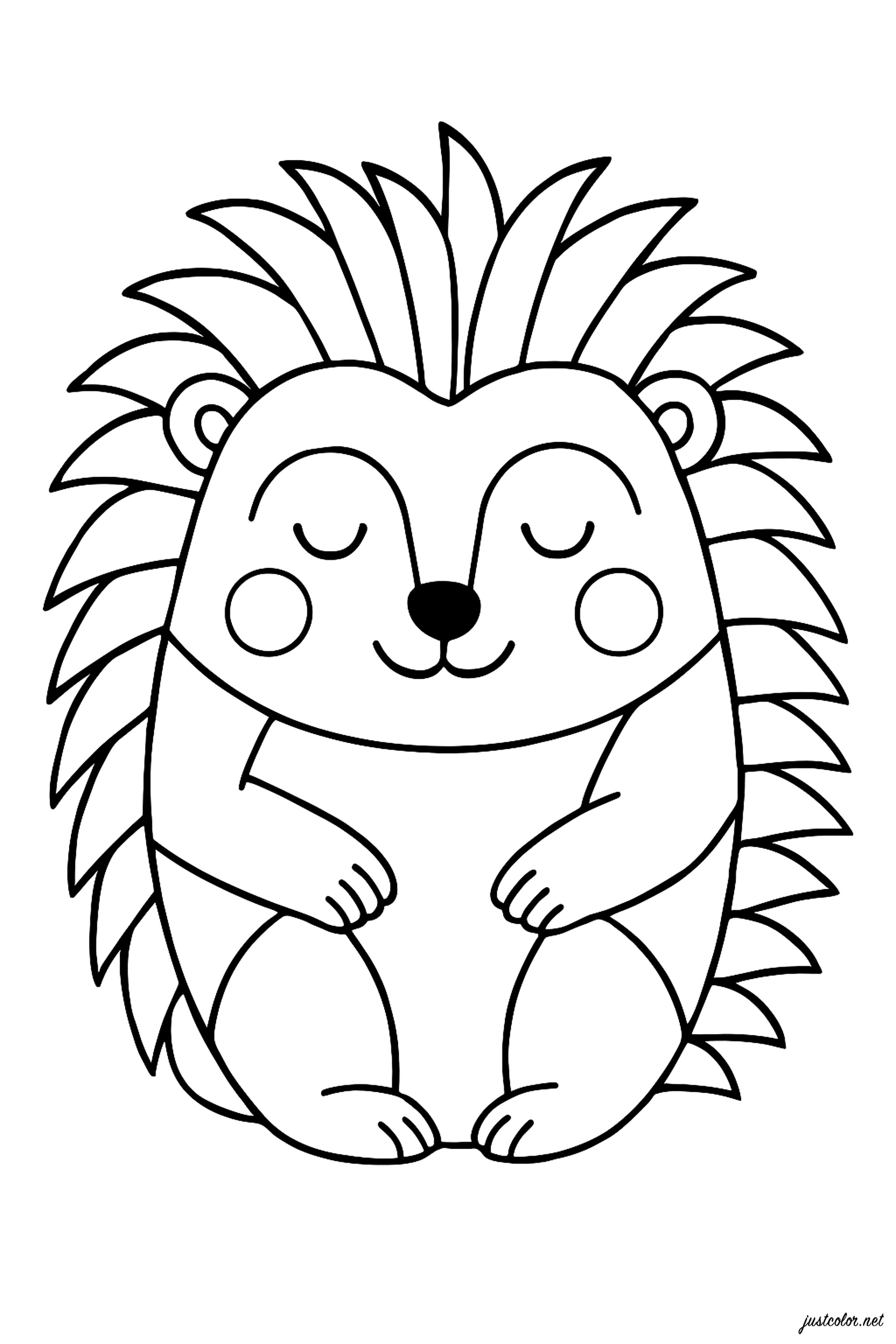 Kleiner, niedlicher und fröhlicher Igel (Ausmalbild zum Ausdrucken und Ausmalen für Kinder)