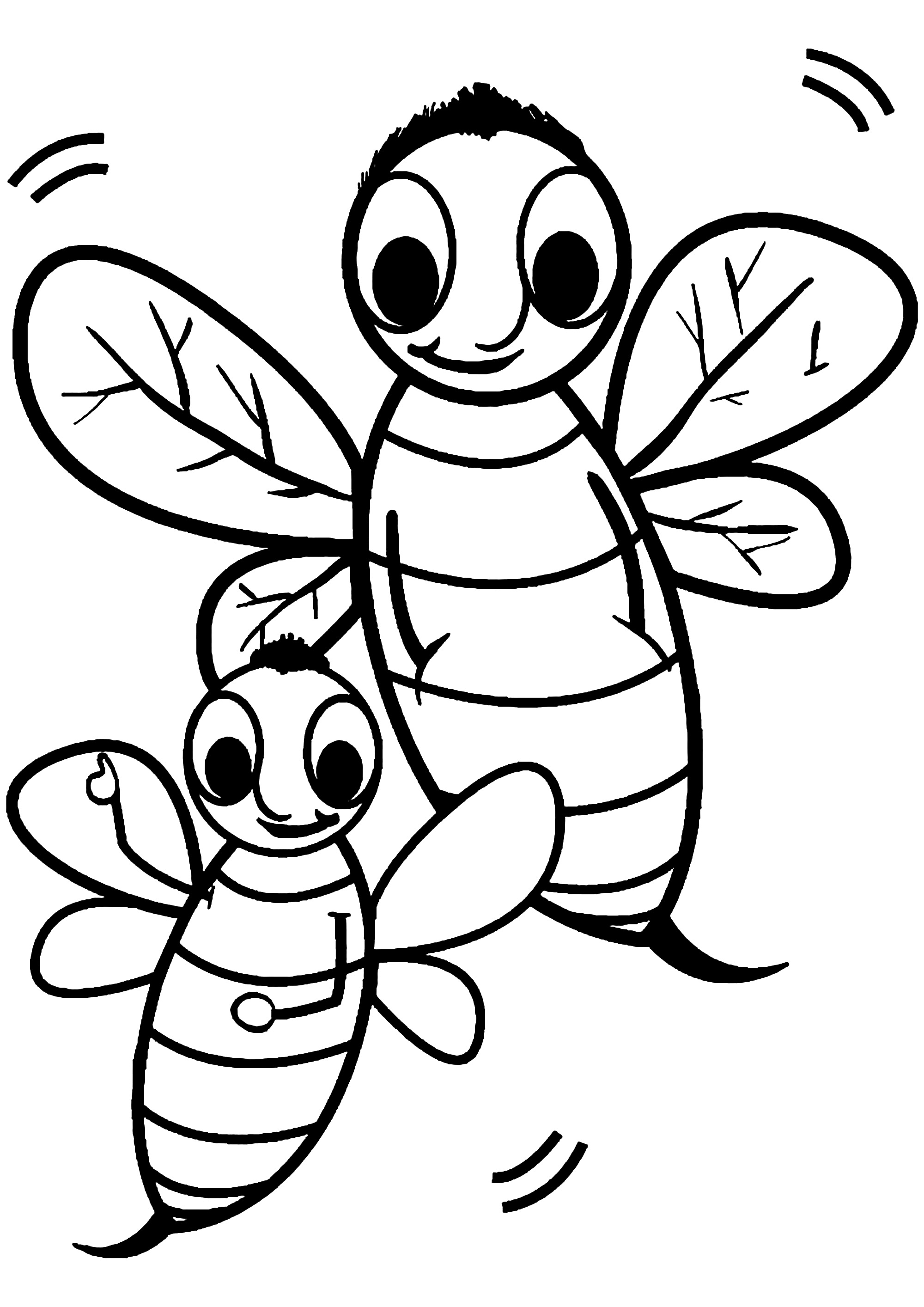 Zwei lustige Bienen (Ausmalbild von Insekten zum Ausdrucken und Ausmalen für Kinder)