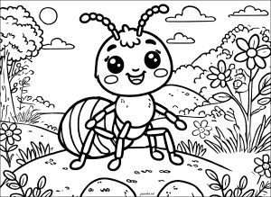 Kleine Ameise im Wald (Ausmalbild von Insekten)