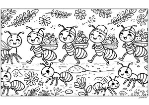 Die Parade der Ameisen (Ausmalbild von Insekten)