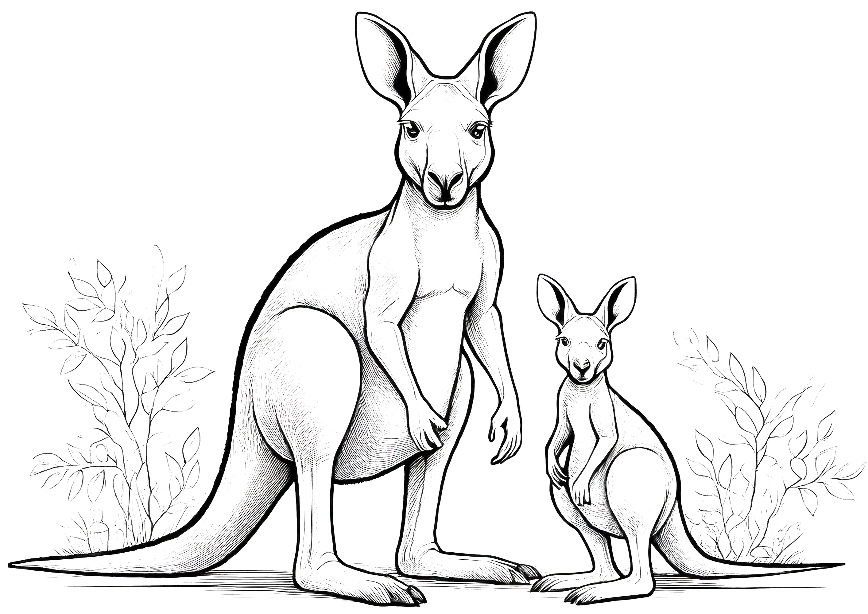 Zwei Kaengurus (Ausmalbild zum Ausdrucken und Ausmalen für Kinder)
