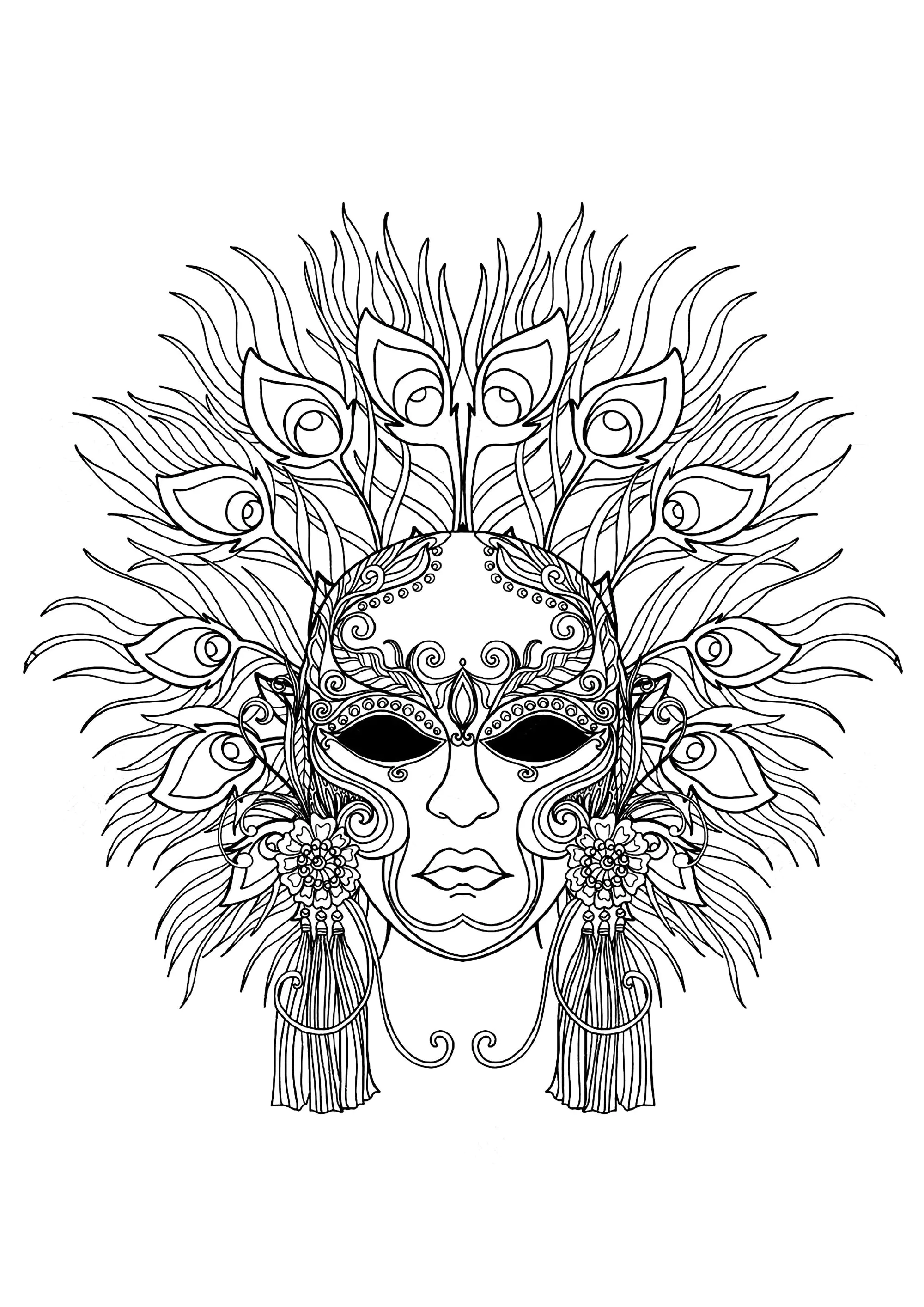Eine Maske des Karnevals in Venedig zum Ausmalen