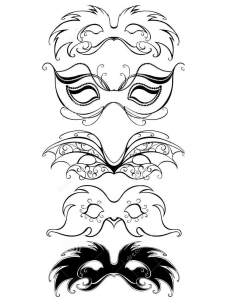Viele Masken, die nur die Augen bedecken. (Ausmalbild von Karneval)