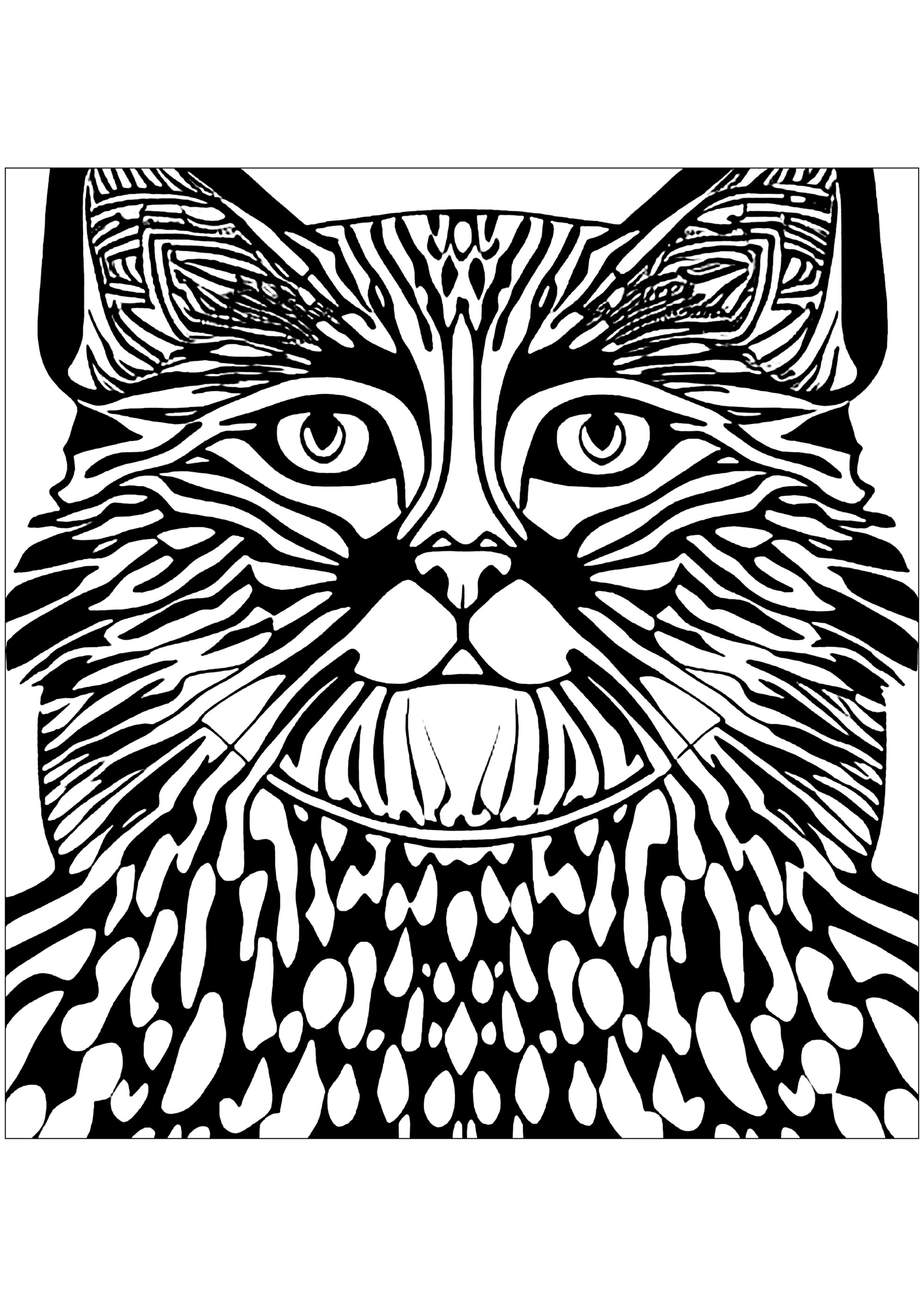 Lustige Katze (Ausmalbild von Katzen zum Ausdrucken und Ausmalen für Kinder)