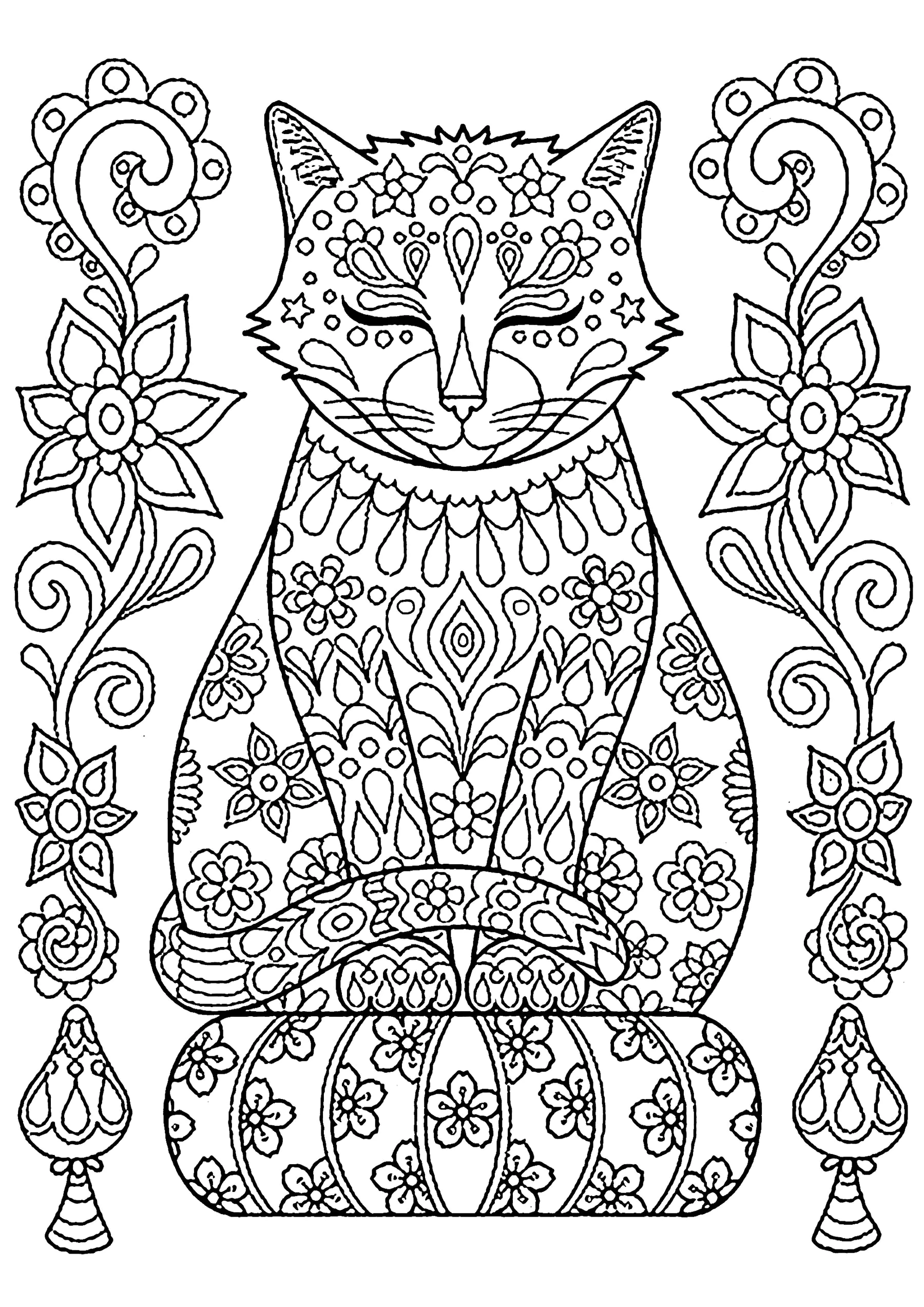 Coloriage einer Katze zum Ausdrucken (Ausmalbild von Katzen zum Ausdrucken und Ausmalen für Kinder)