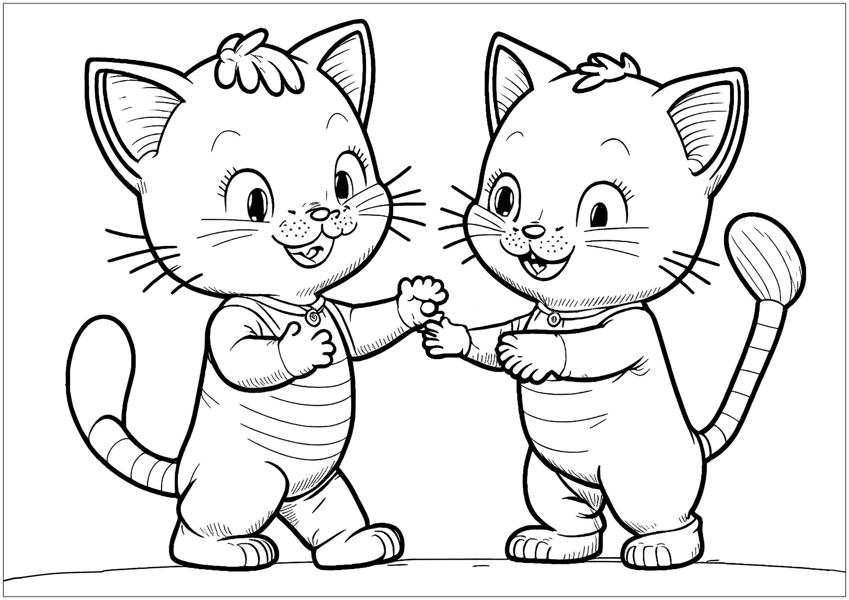 Zwei spielende Katzen (Ausmalbild zum Ausdrucken und Ausmalen für Kinder)