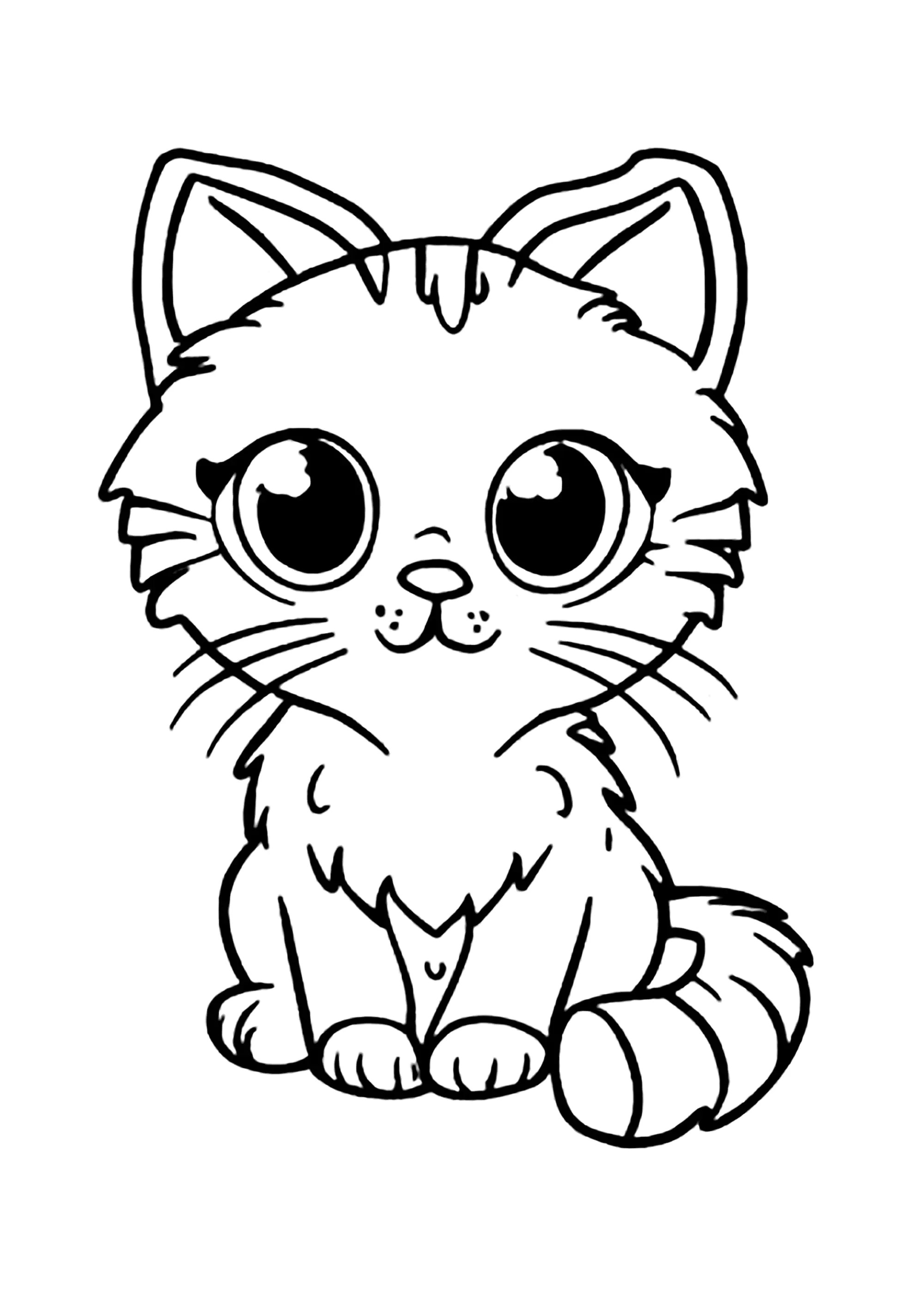 Kätzchen mit großen Augen (Ausmalbild von Katzen zum Ausdrucken und Ausmalen für Kinder)