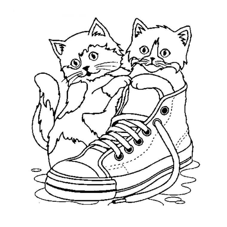 Katzen im Korb (Ausmalbild zum Ausdrucken und Ausmalen für Kinder)
