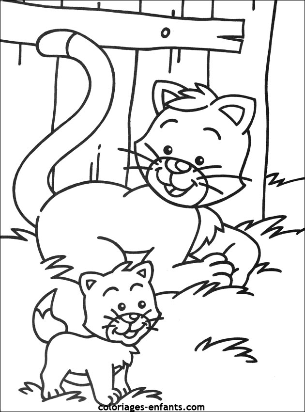 Kleiner und großer Kater. (Ausmalbild von Katzen zum Ausdrucken und Ausmalen für Kinder)