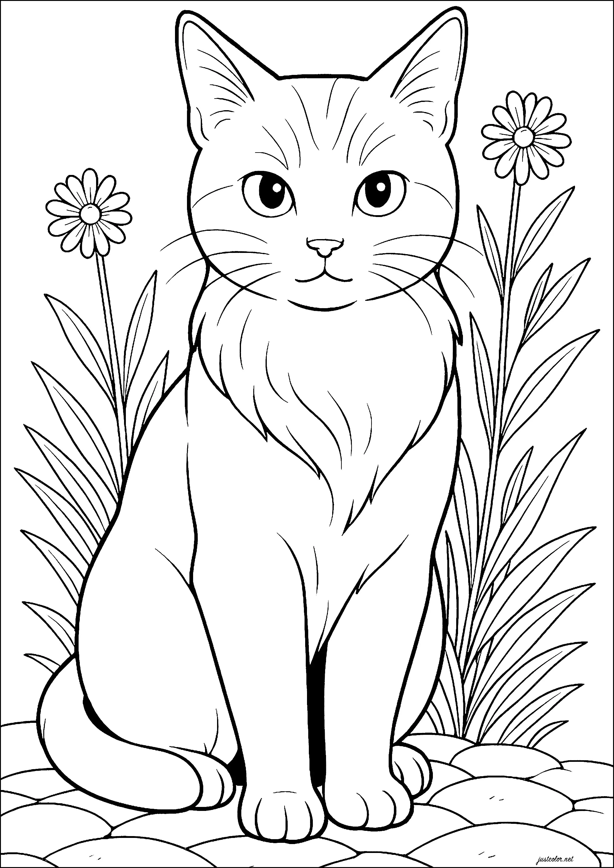 Katze Stil Studio Ghibli (Ausmalbild von Katzen zum Ausdrucken und Ausmalen für Kinder)