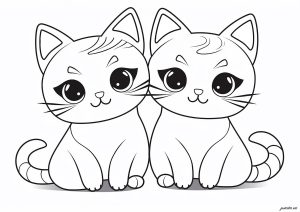 Zwei im Kawaii-Stil sehr einfach gezeichnete Katzen. (Ausmalbild)