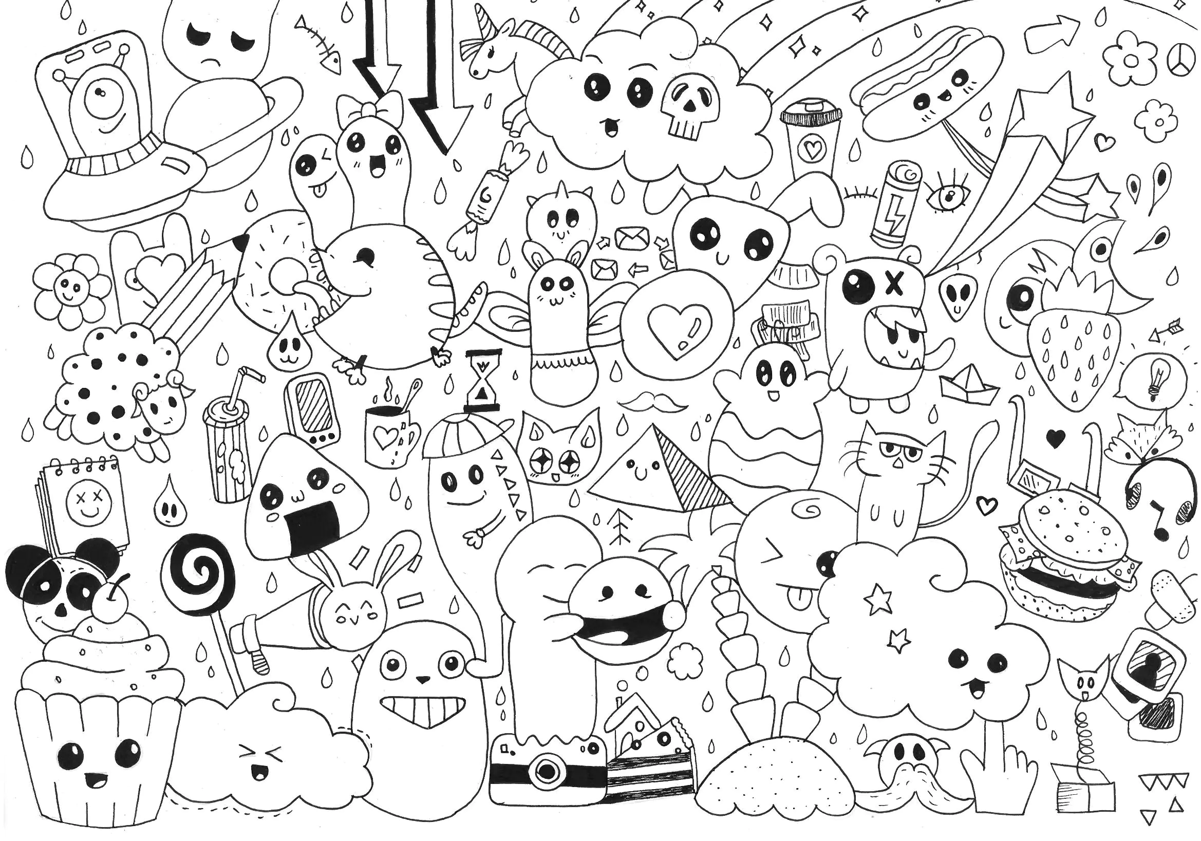 Kostenlose und gratis Malvorlage für Kinder mit Kawaii zum Ausdrucken