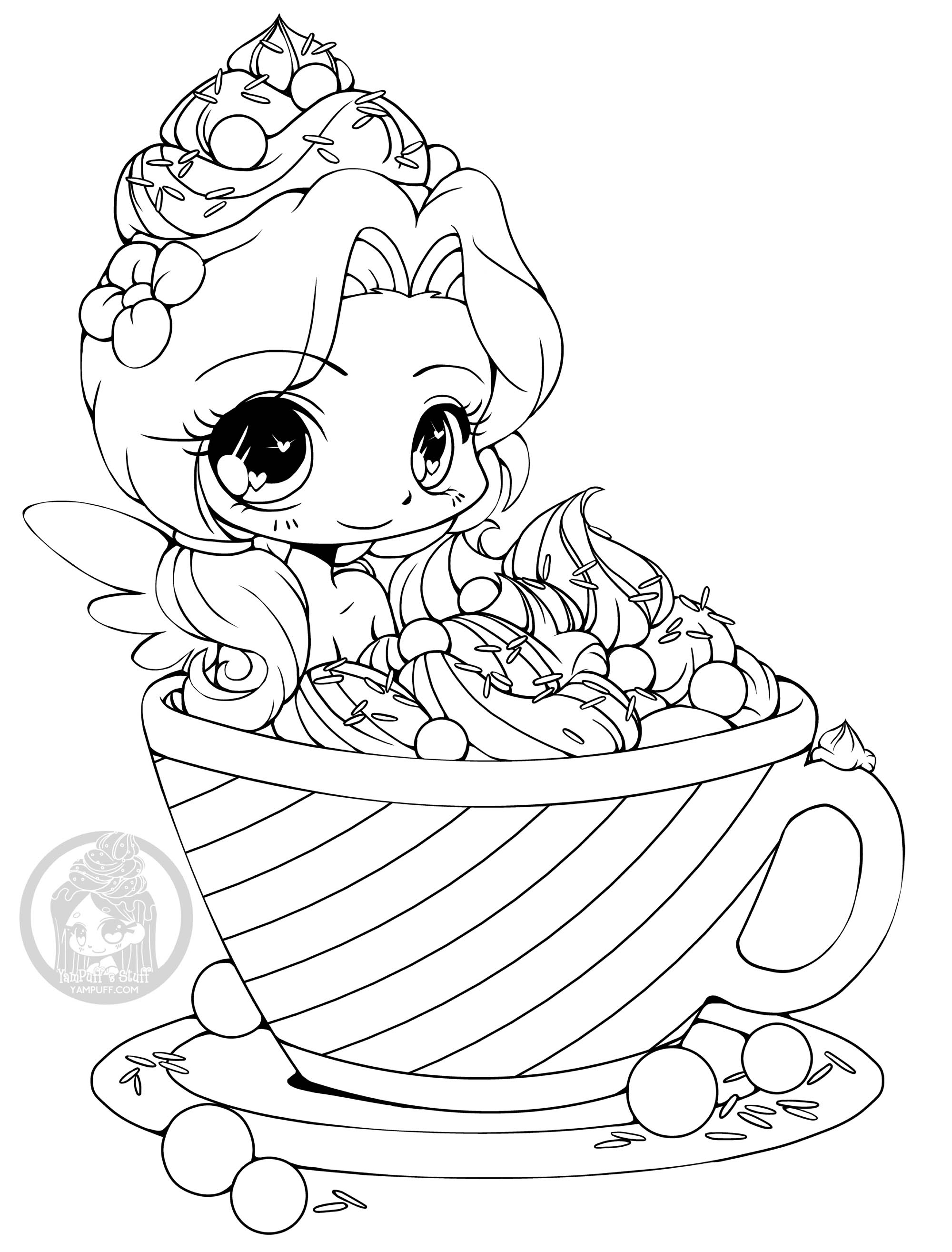 Heiße Schokolade (Ausmalbild von Kawaii zum Ausdrucken und Ausmalen für Kinder)