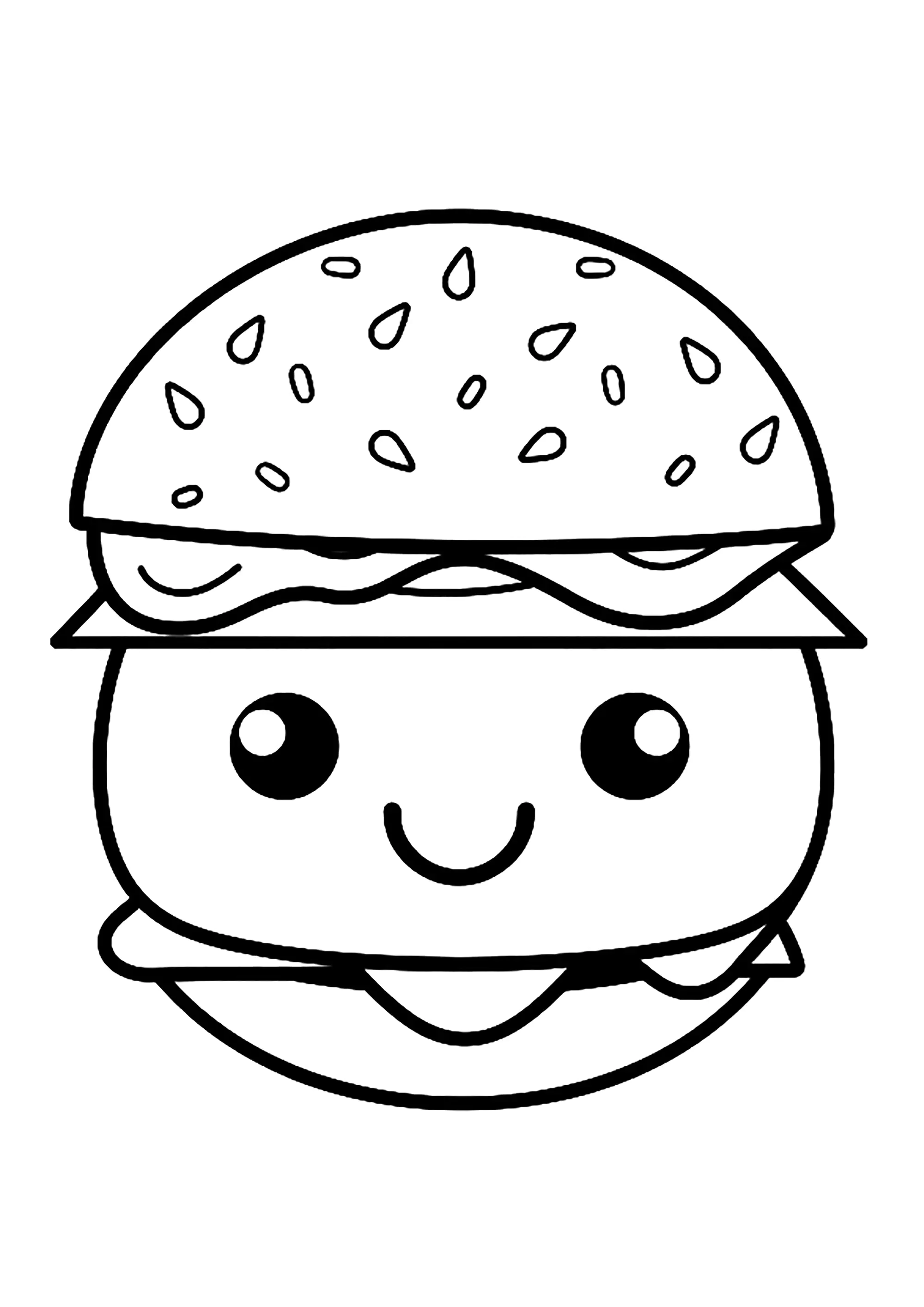 Kawaii Burger (Ausmalbild zum Ausdrucken und Ausmalen für Kinder)